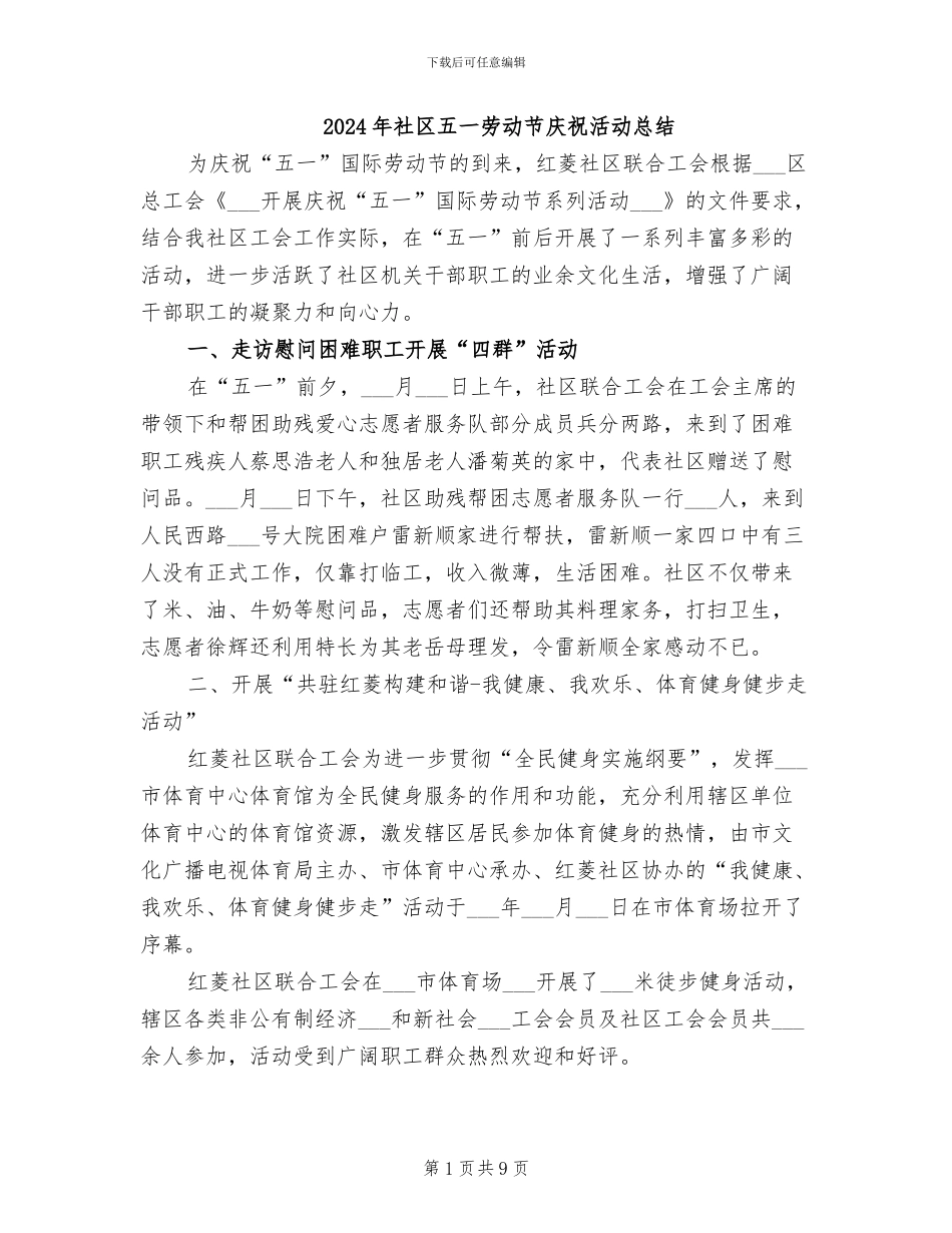 2024年社区五一劳动节庆祝活动总结_第1页
