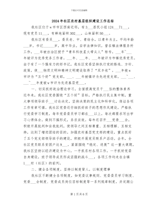 2024年社区农村基层组织建设工作总结