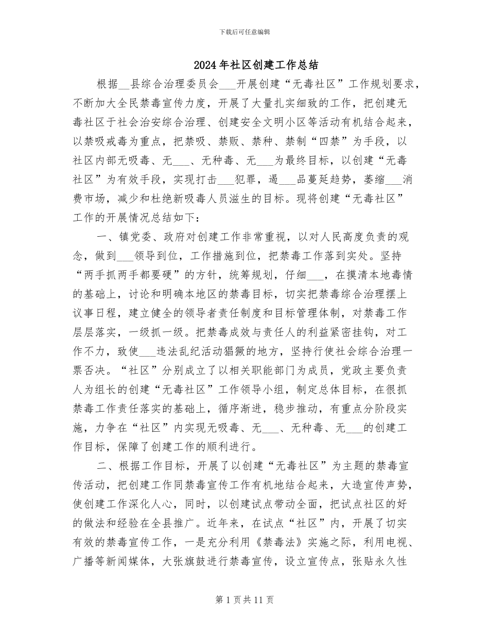 2024年社区创建工作总结_第1页