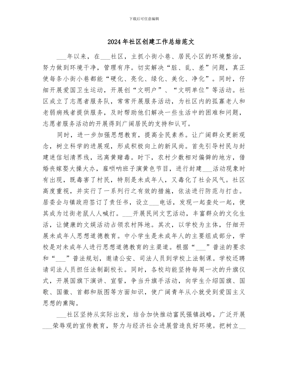 2024年社区创建工作总结范文_第1页