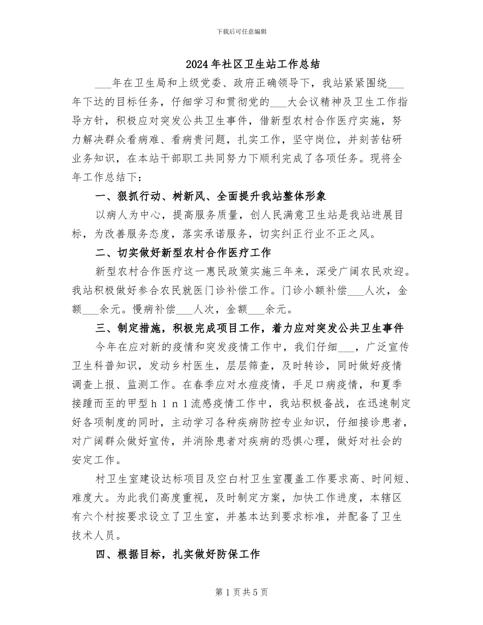 2024年社区卫生站工作总结_第1页