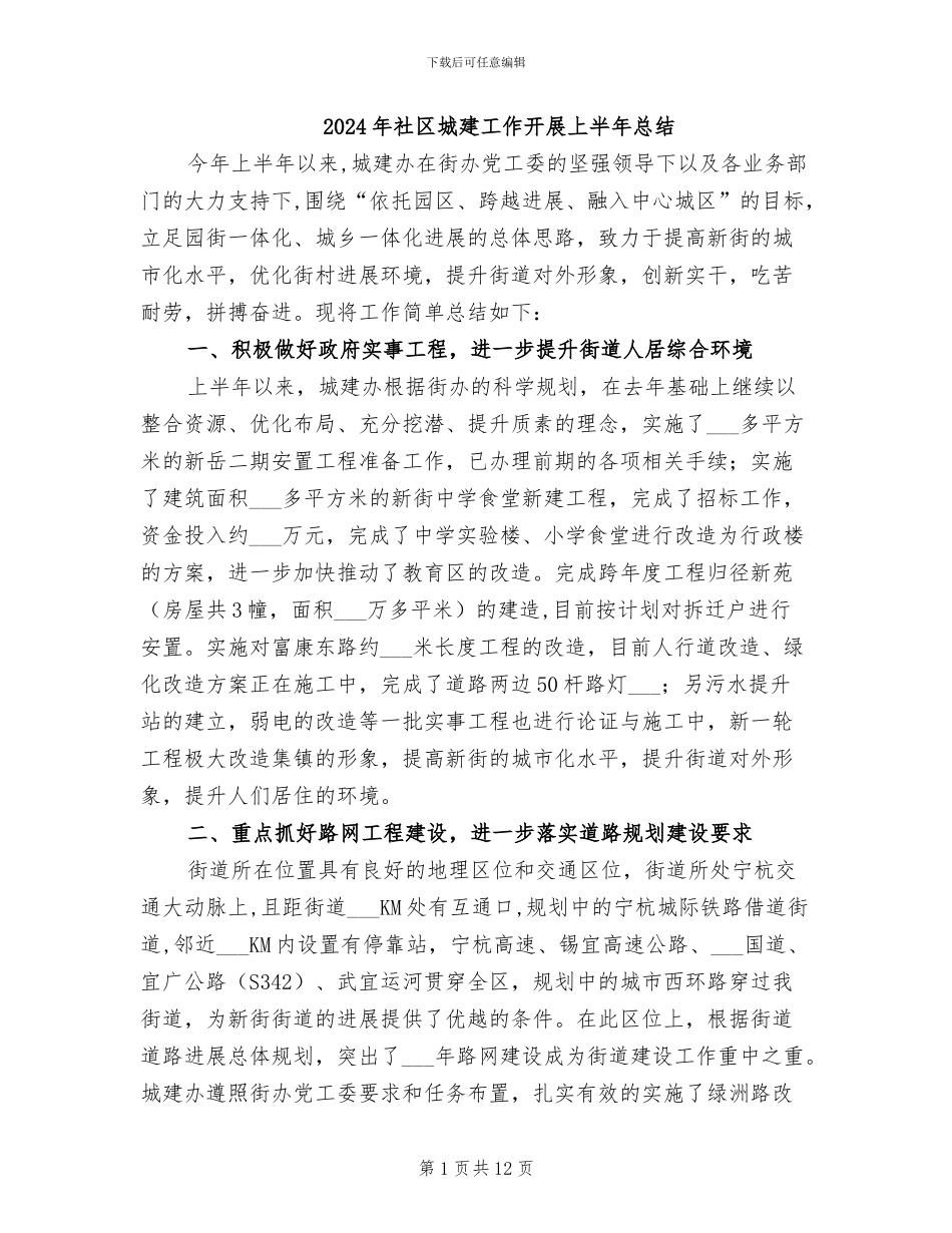 2024年社区城建工作开展上半年总结_第1页