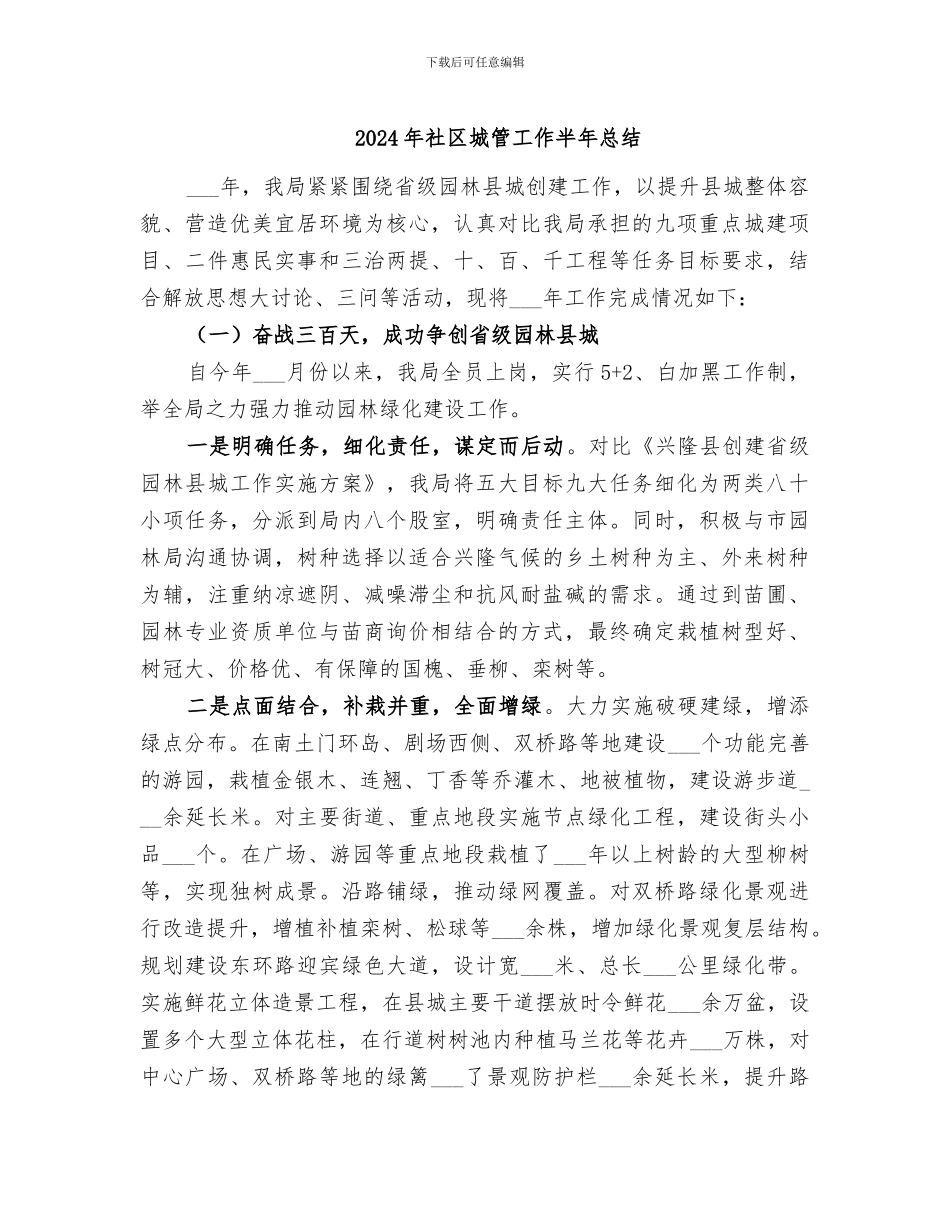 2024年社区城管工作半年总结_第1页