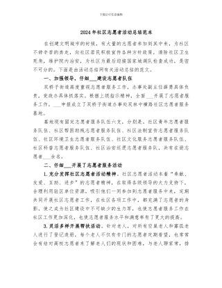 2024年社区志愿者活动总结范本