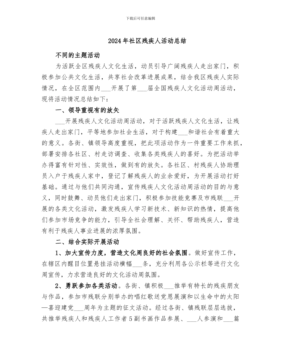 2024年社区残疾人活动总结_第1页
