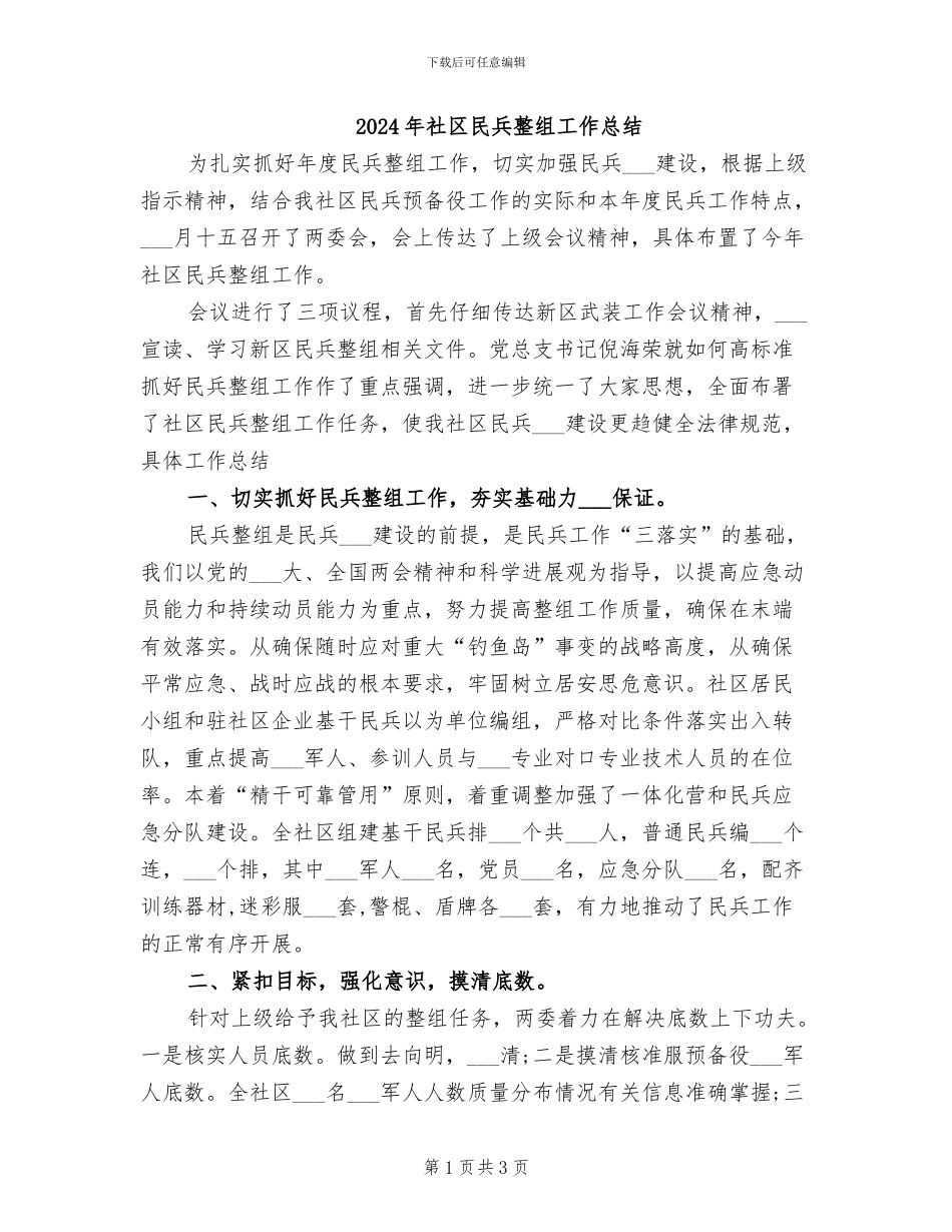 2024年社区民兵整组工作总结_第1页