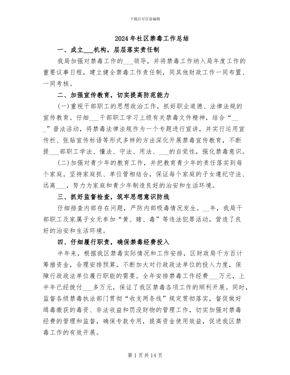 2024年社区禁毒工作总结_第1页
