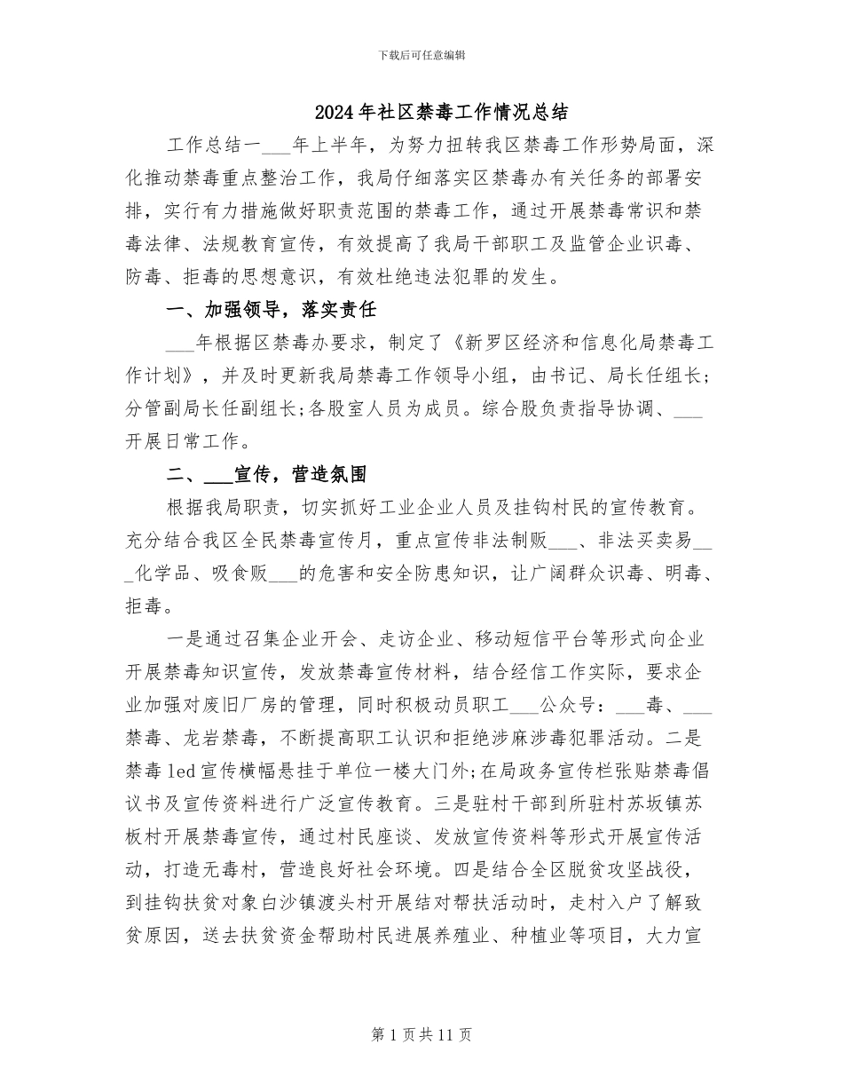 2024年社区禁毒工作情况总结_第1页