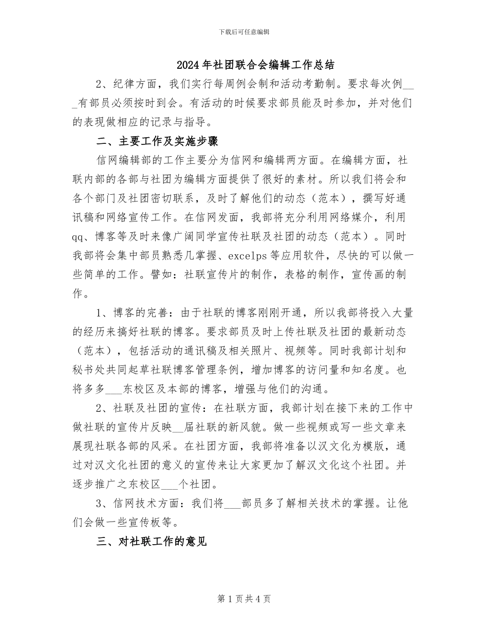 2024年社团联合会编辑工作总结_第1页