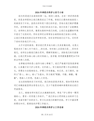 2024年神经内科护士实习小结