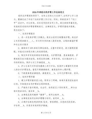 2024年神经内科护理工作总结范文