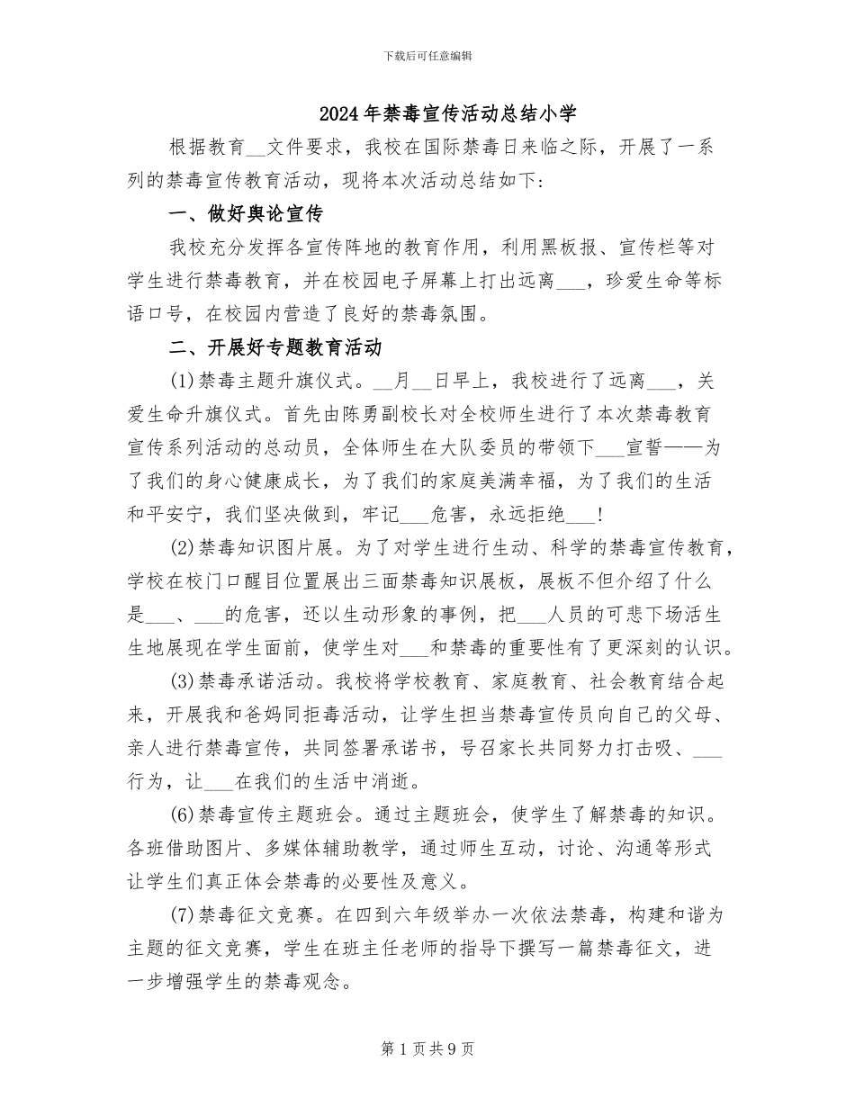 2024年禁毒宣传活动总结小学_第1页