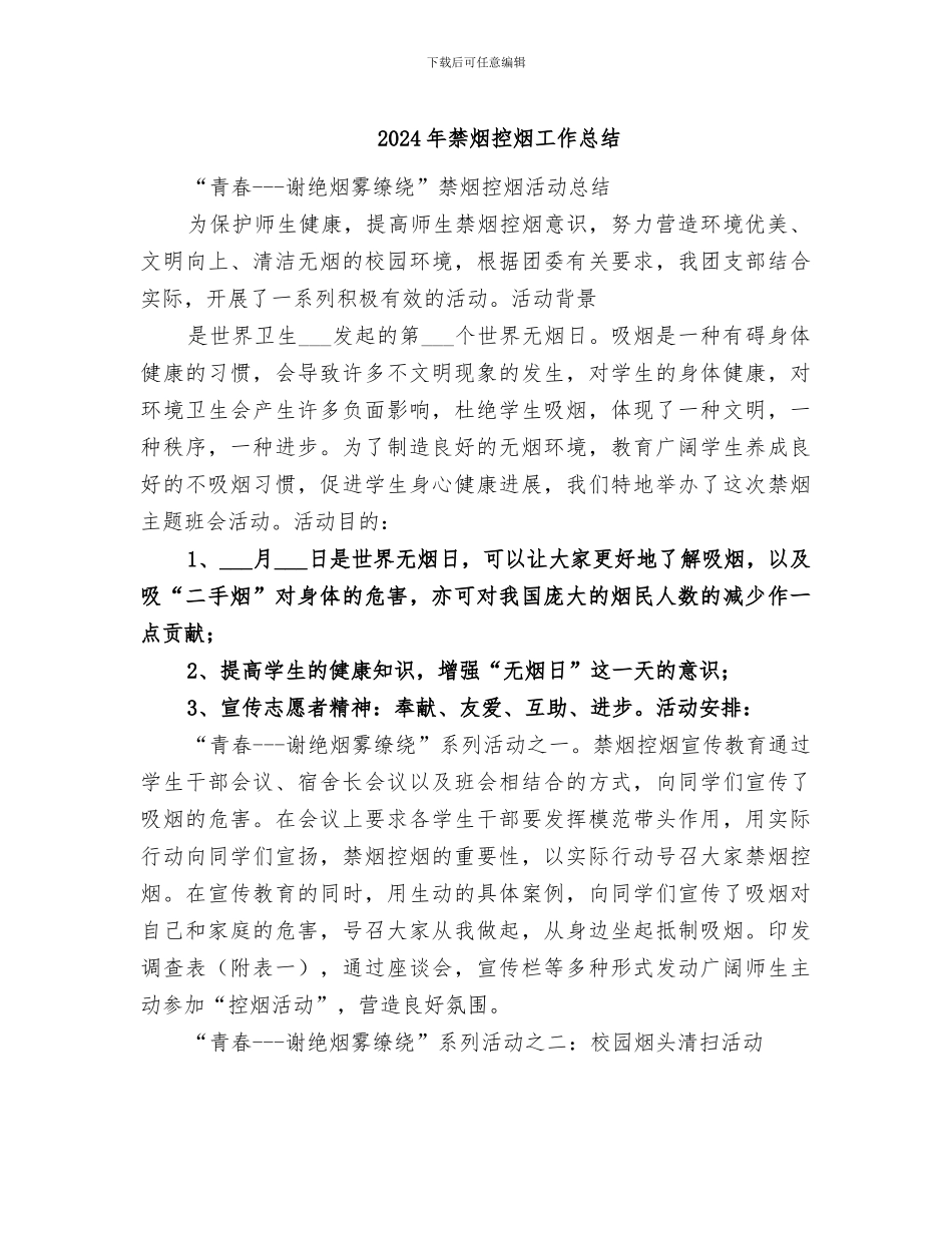 2024年禁烟控烟工作总结_第1页