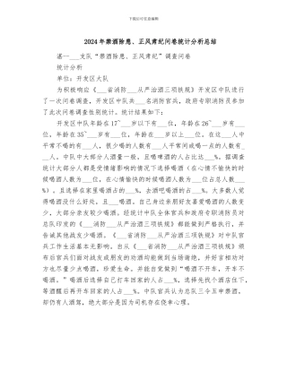 2024年禁酒除患、正风肃纪问卷统计分析总结