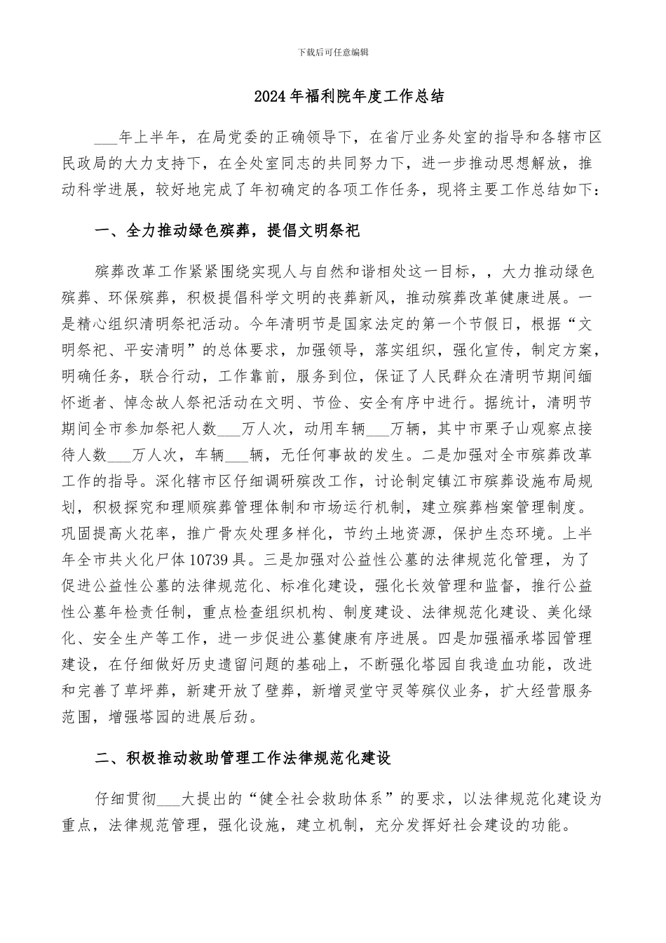 2024年福利院年度工作总结_第1页