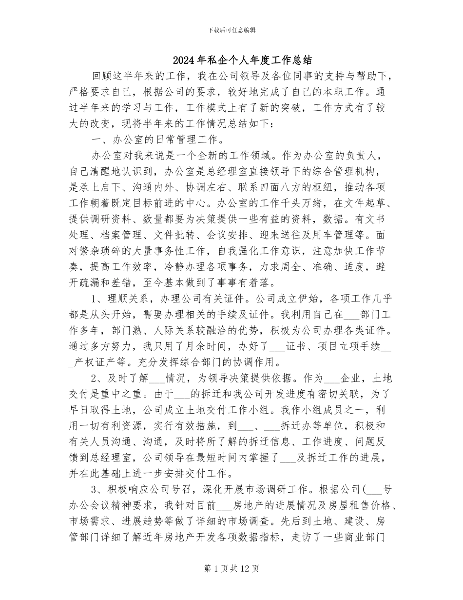 2024年私企个人年度工作总结_第1页