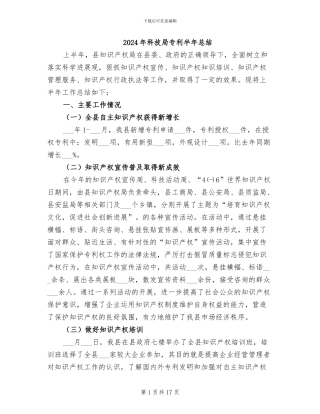 2024年科技局专利半年总结