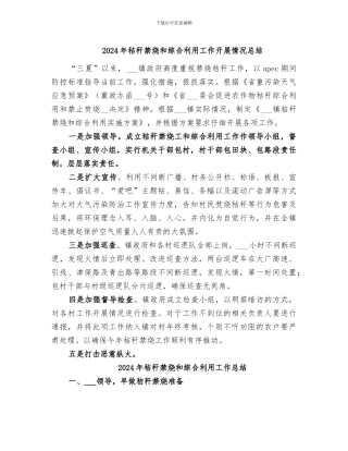 2024年秸秆禁烧和综合利用工作开展情况总结