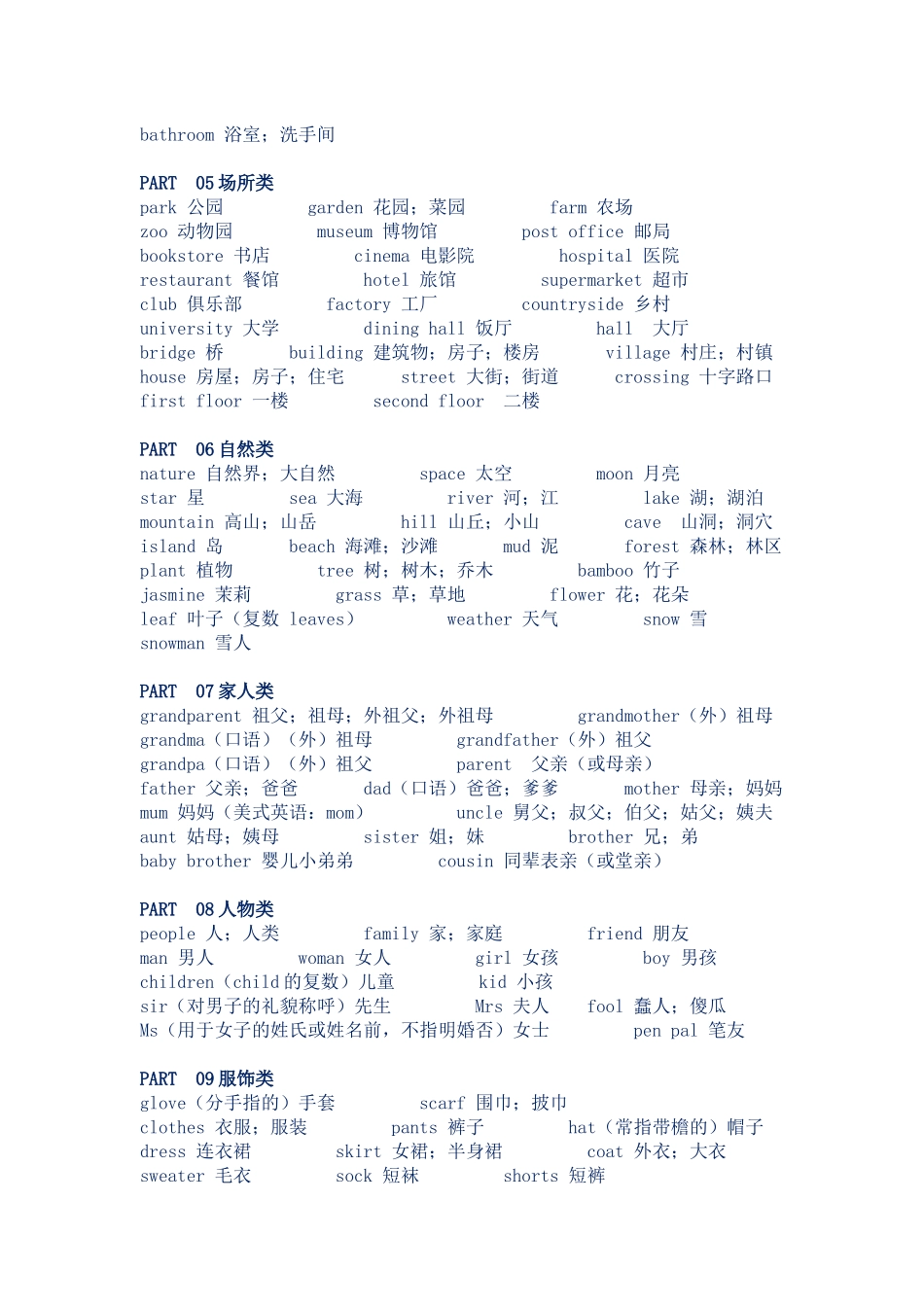 小学英语1-6年级词汇类别_第2页
