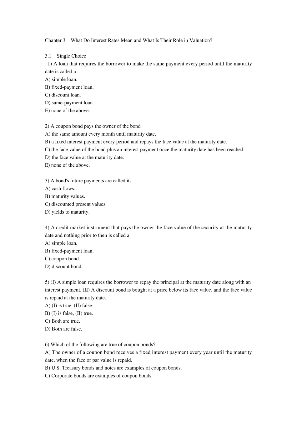 第三章利率与估值(英文习题及答案)_第1页