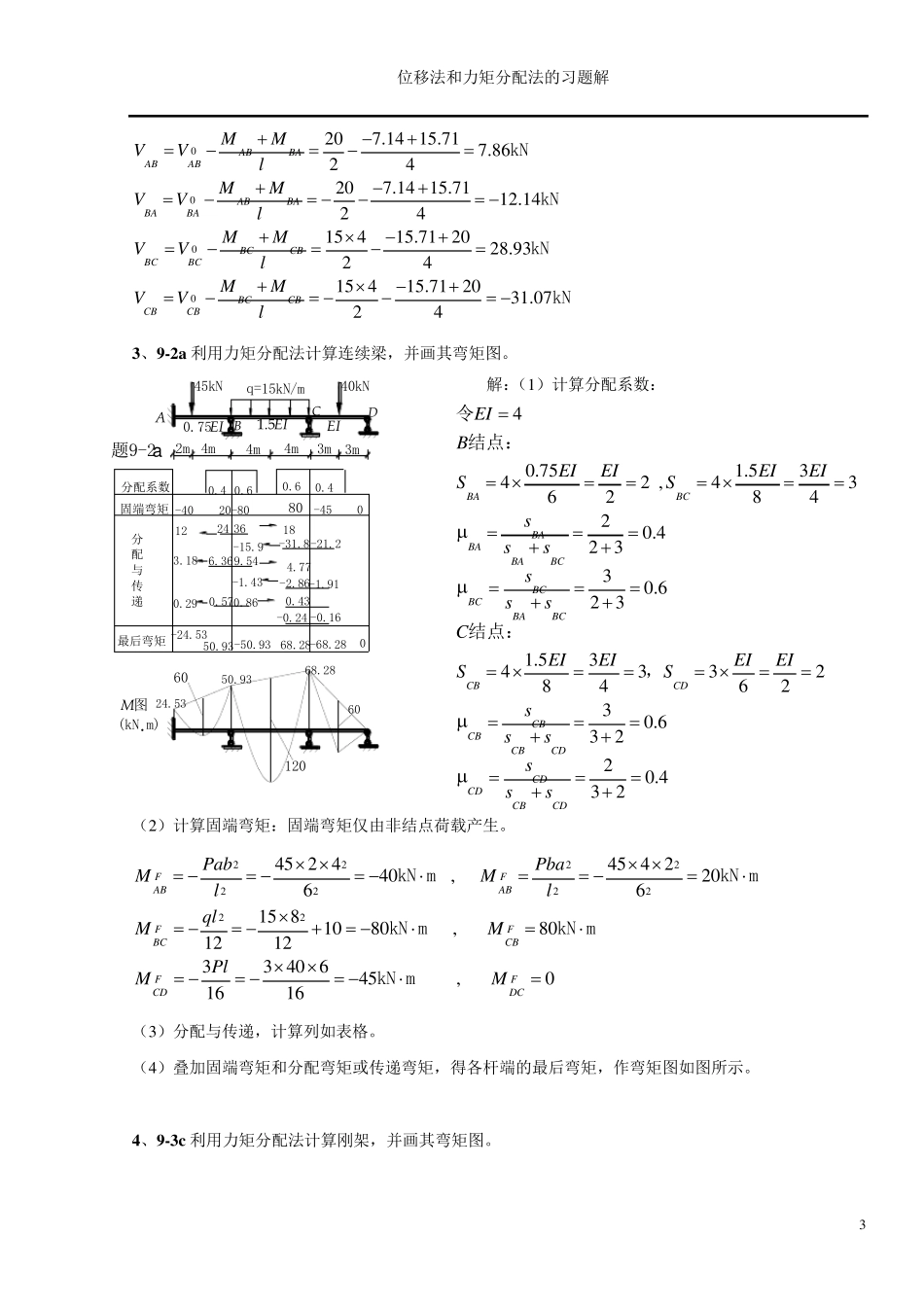 第九章力矩分配法习题解答_第3页