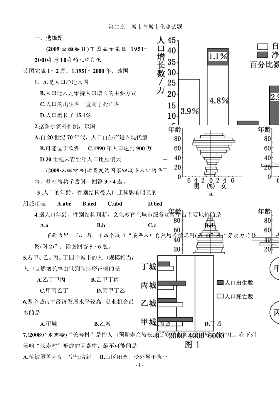 第二章城市与城市化单元复习练习_第1页