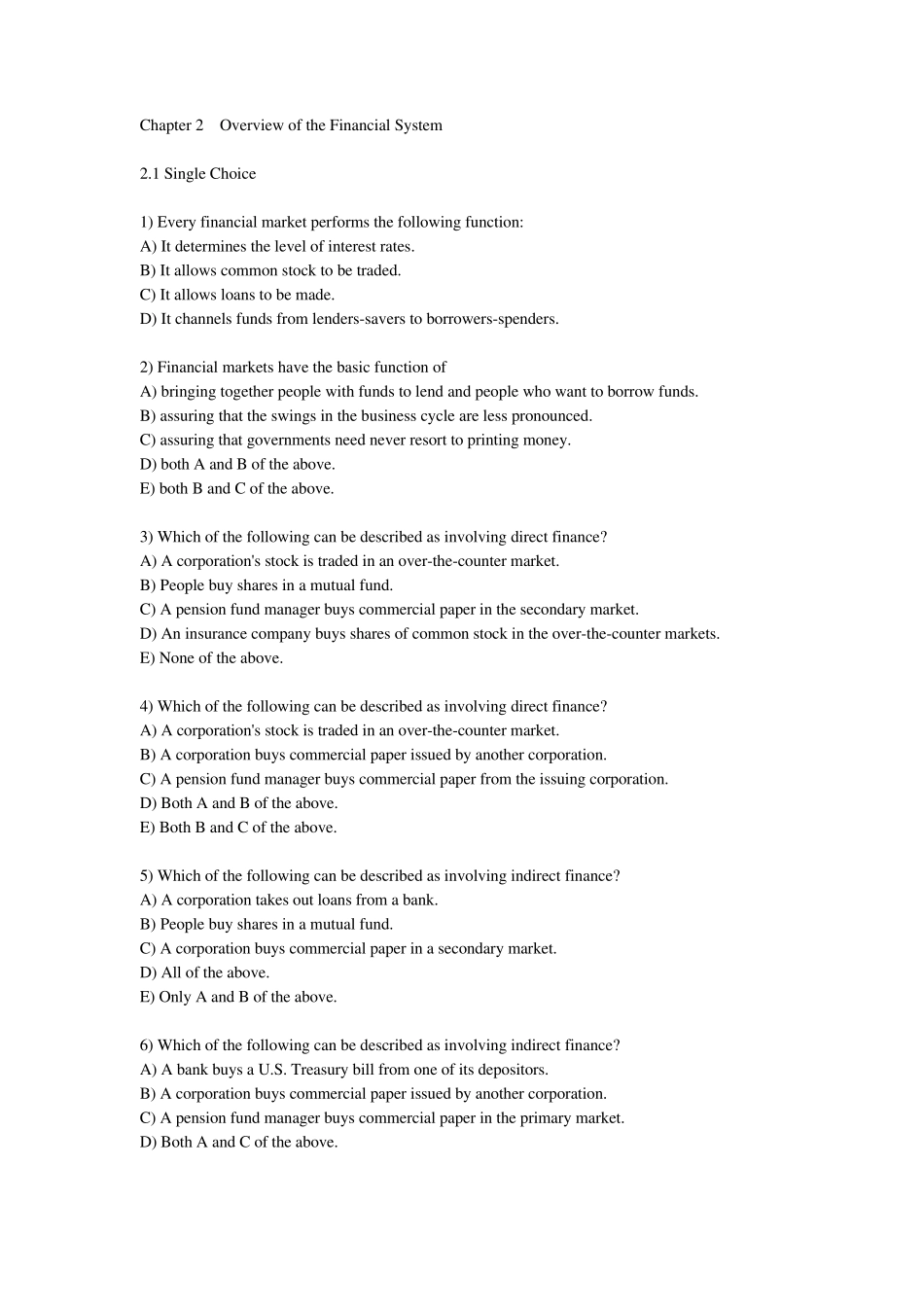 第二章金融体系预览(英文习题及答案)_第1页
