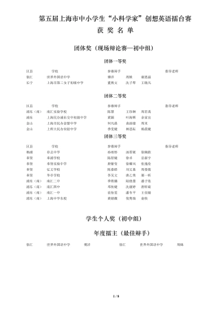 第五届上海市中小学生小科学家创想英语擂台