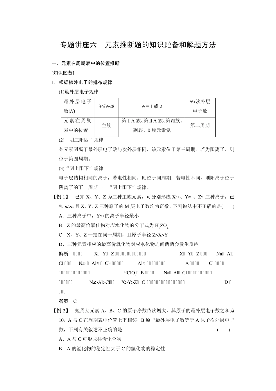 第五章专题讲座六元素推断题的知识贮备和解题方法_第1页