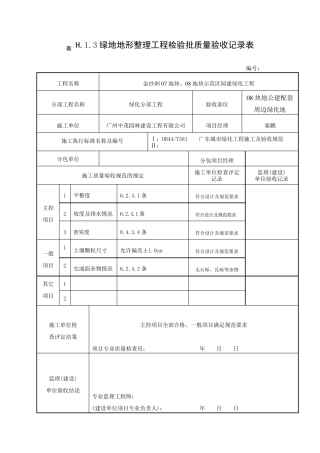 绿地地形整理工程检验批质量验收记录表