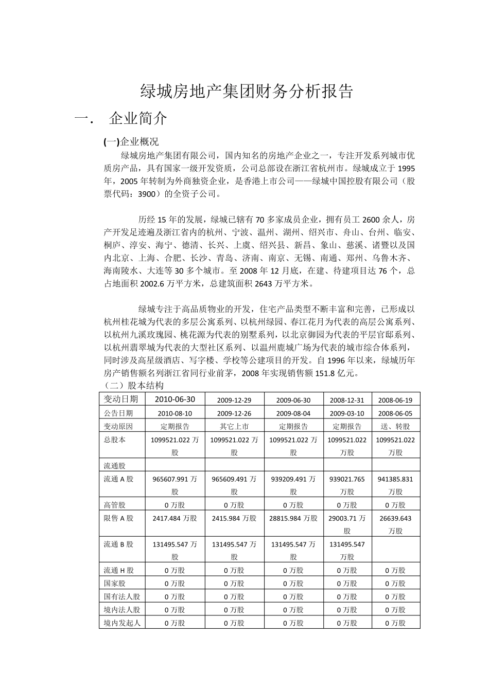 绿城房地产公司财务分析报告_第1页