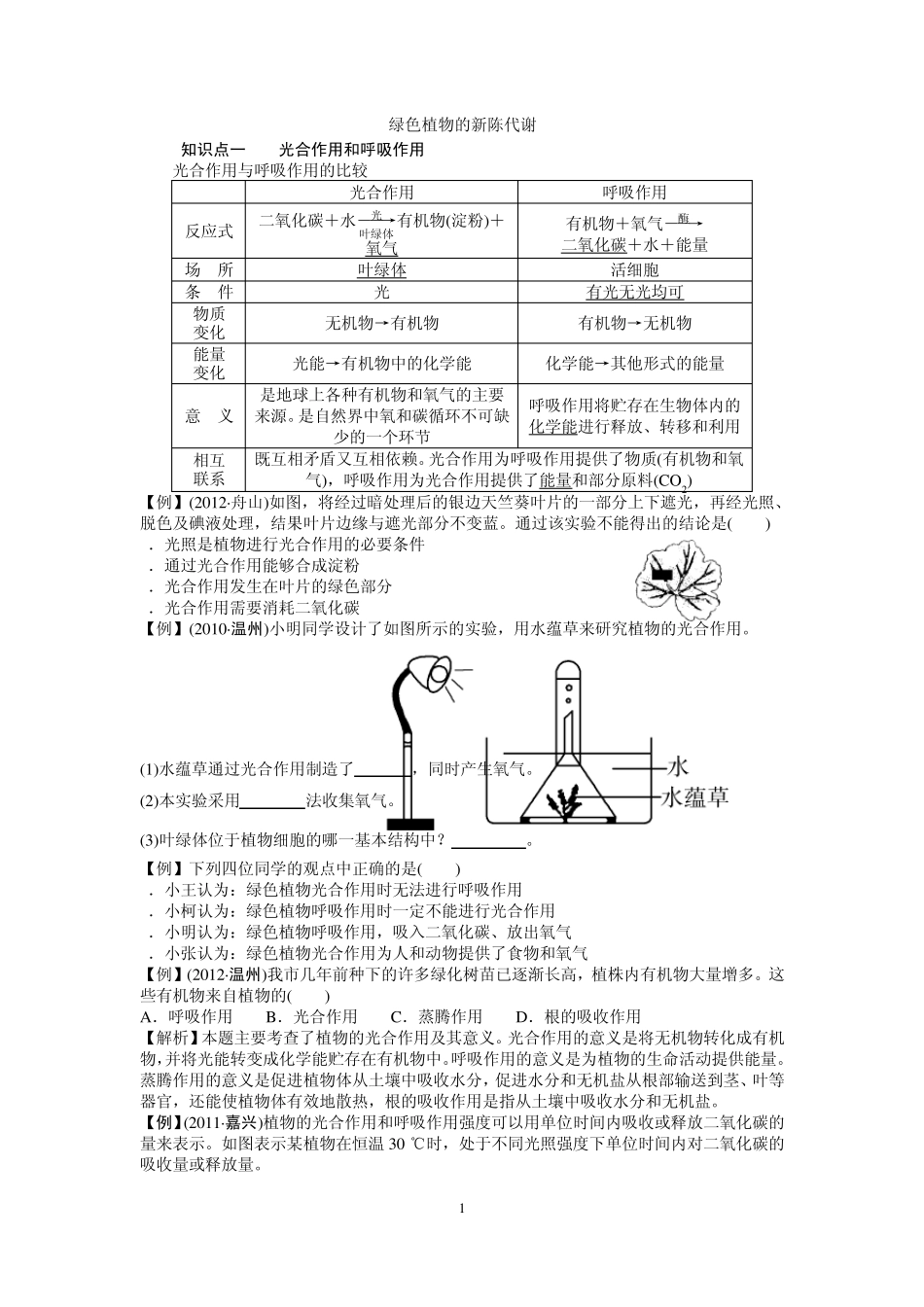 绿色植物的新陈代谢讲义_第1页