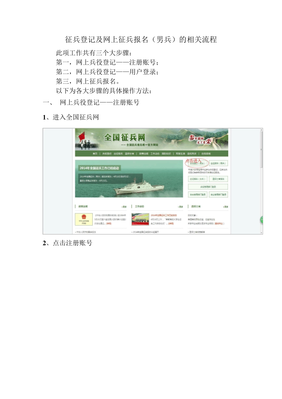 网上兵役登记和征兵报名的流程图_第1页