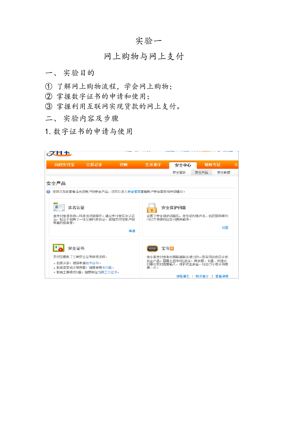 网上支付与结算的实验报告_第1页