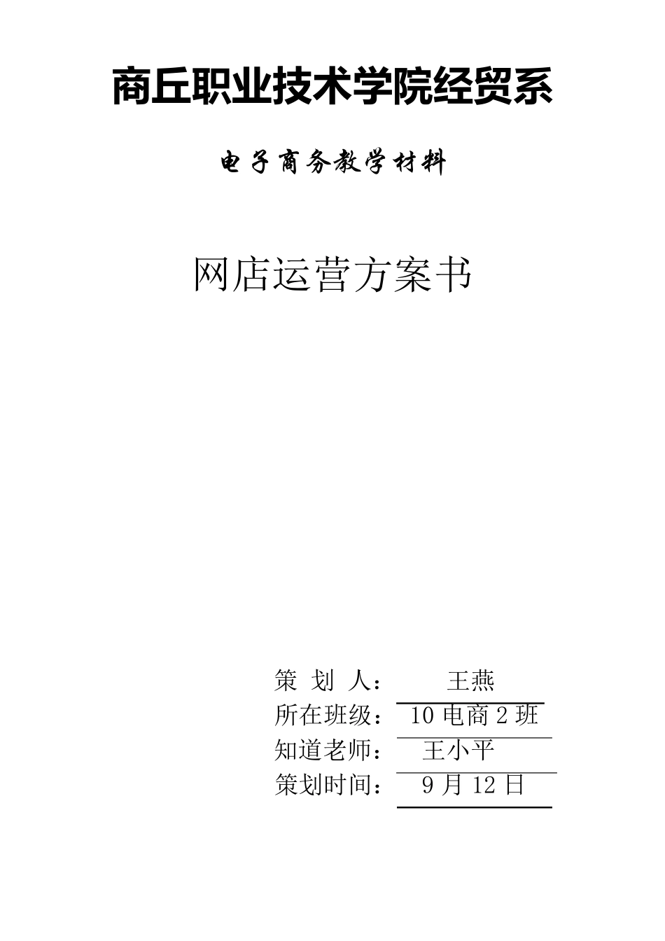 网店运营策划书_第1页