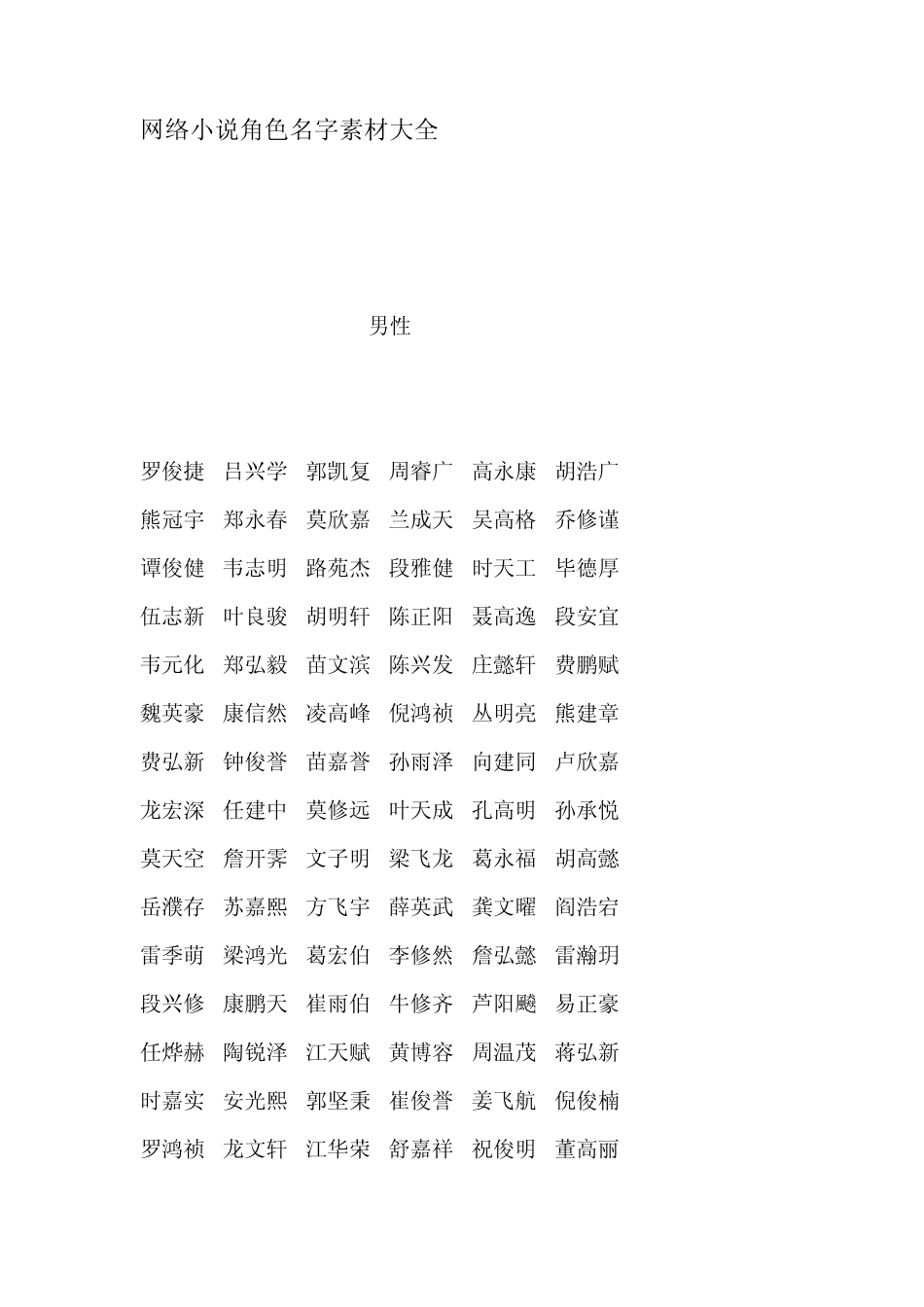 网络小说角色名字素材大全_第1页