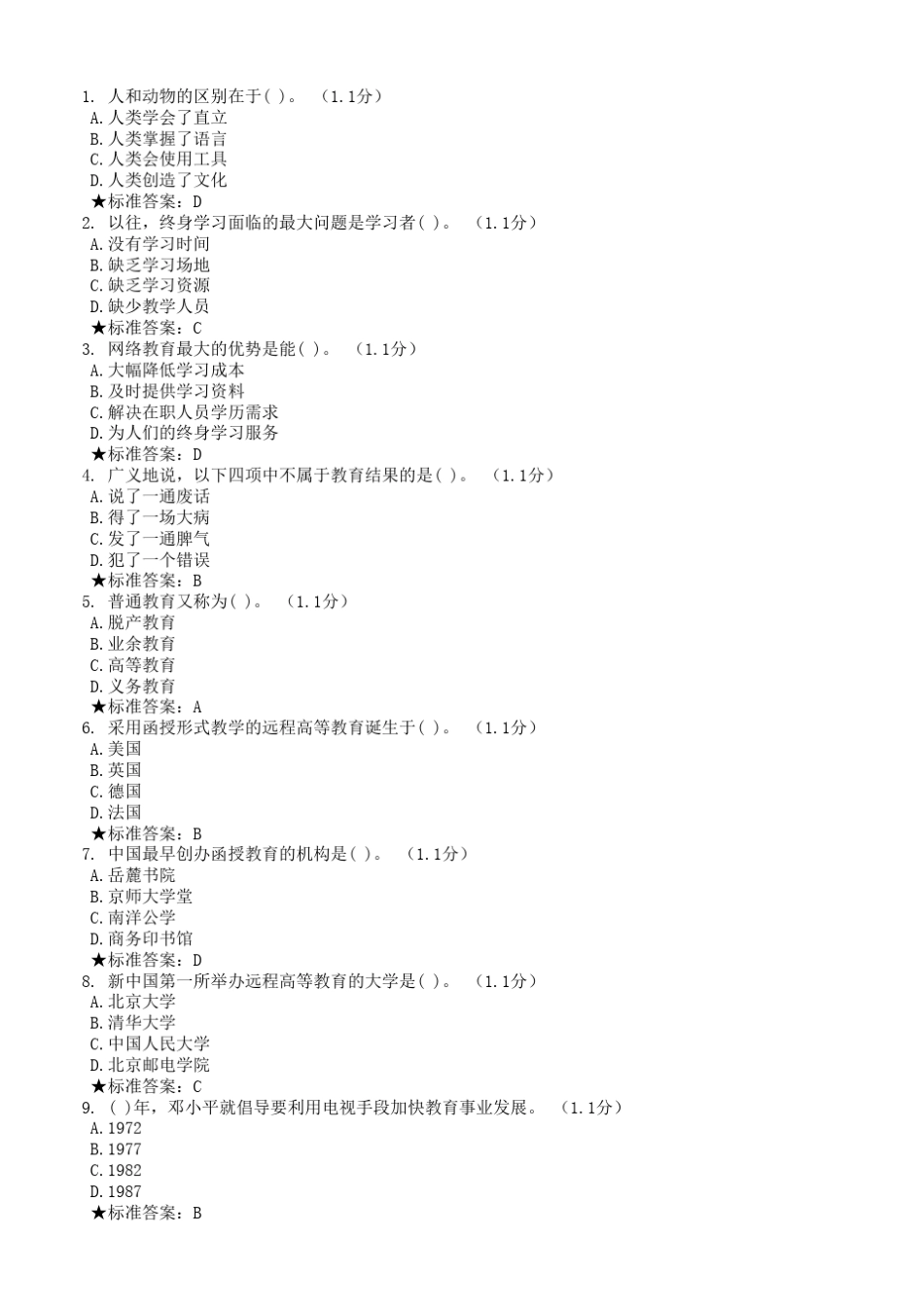 网络教育学习指导(在线考试答案)_第1页