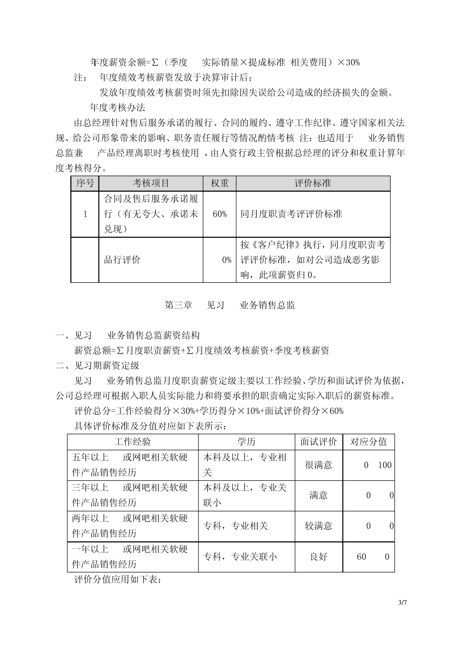 网苑公司PC业务销售总监岗位薪酬及考核方案11.6111111_第3页