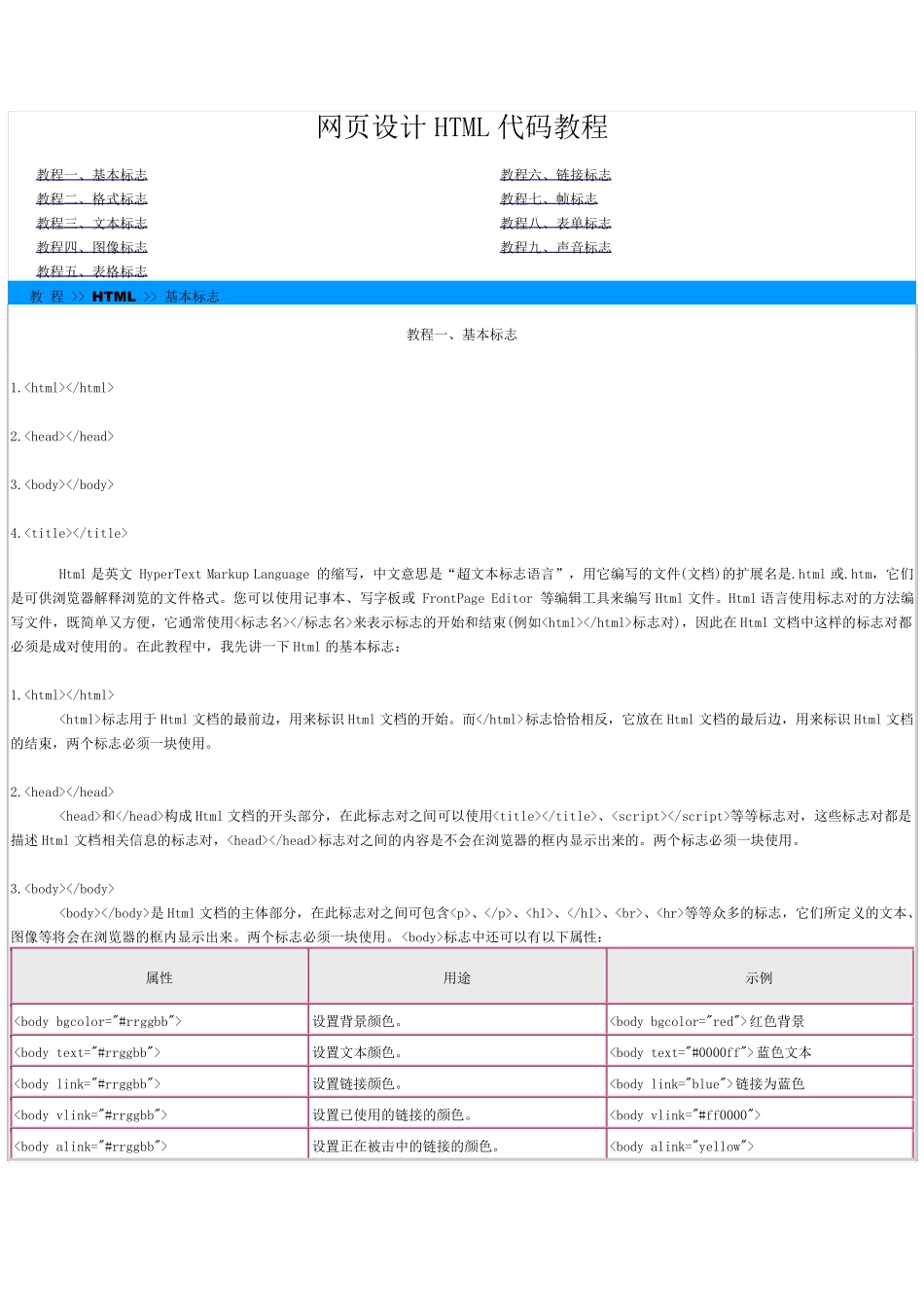 网页设计HTML代码教程_第1页