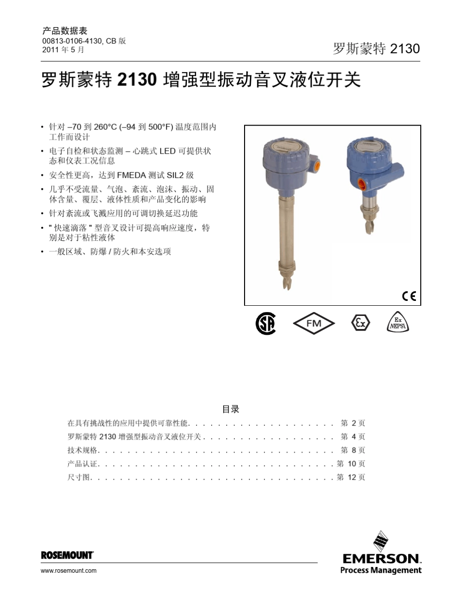 罗斯蒙特2130加强型音叉液位开关_第1页
