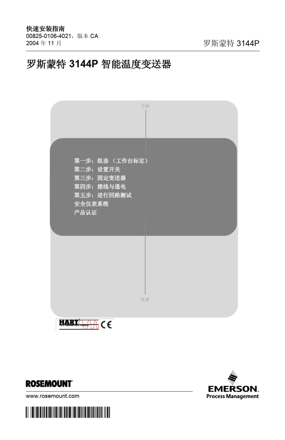 罗斯蒙特3144P智能温度变送器快速安装手册_第1页