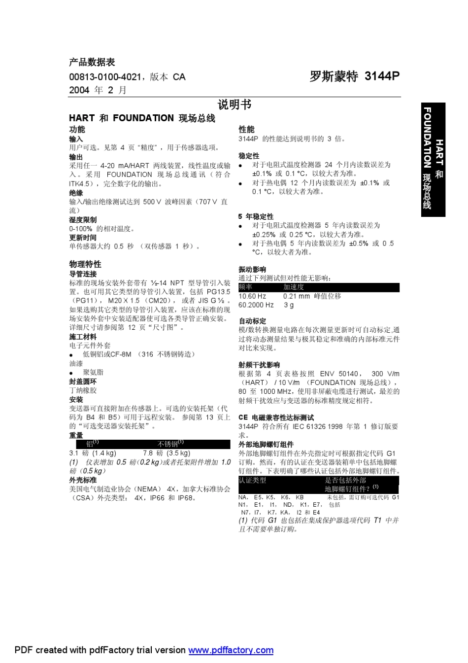 罗斯蒙特3144P温度变送器中文样本_第3页