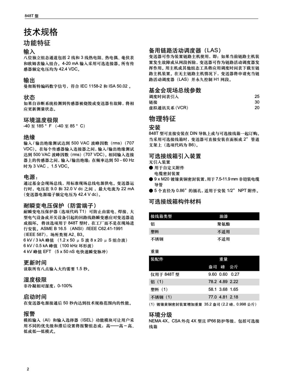 罗斯蒙特848T温度变送器选型中文样本_第2页