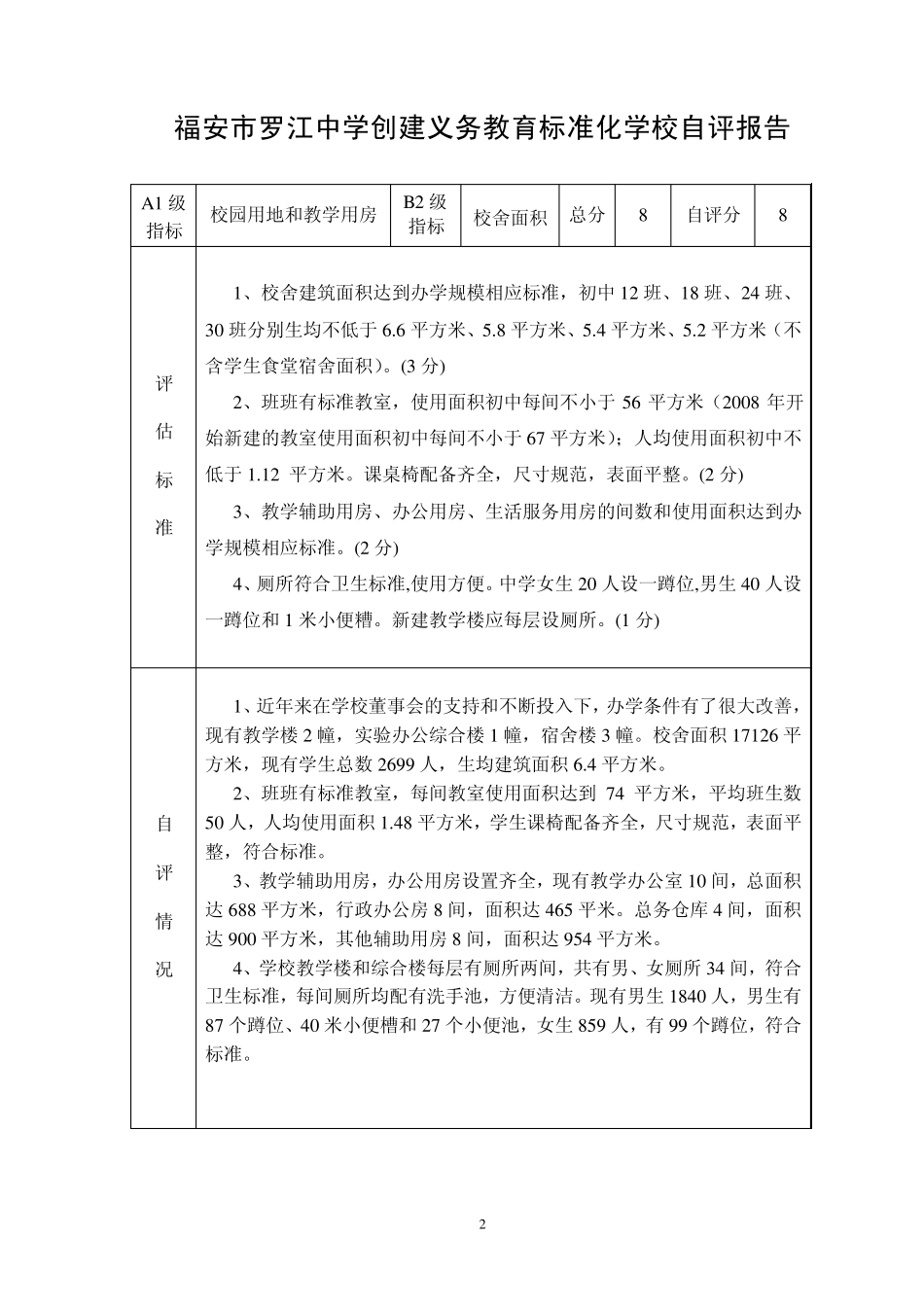 罗江中学标准化学校自评报告表_第2页