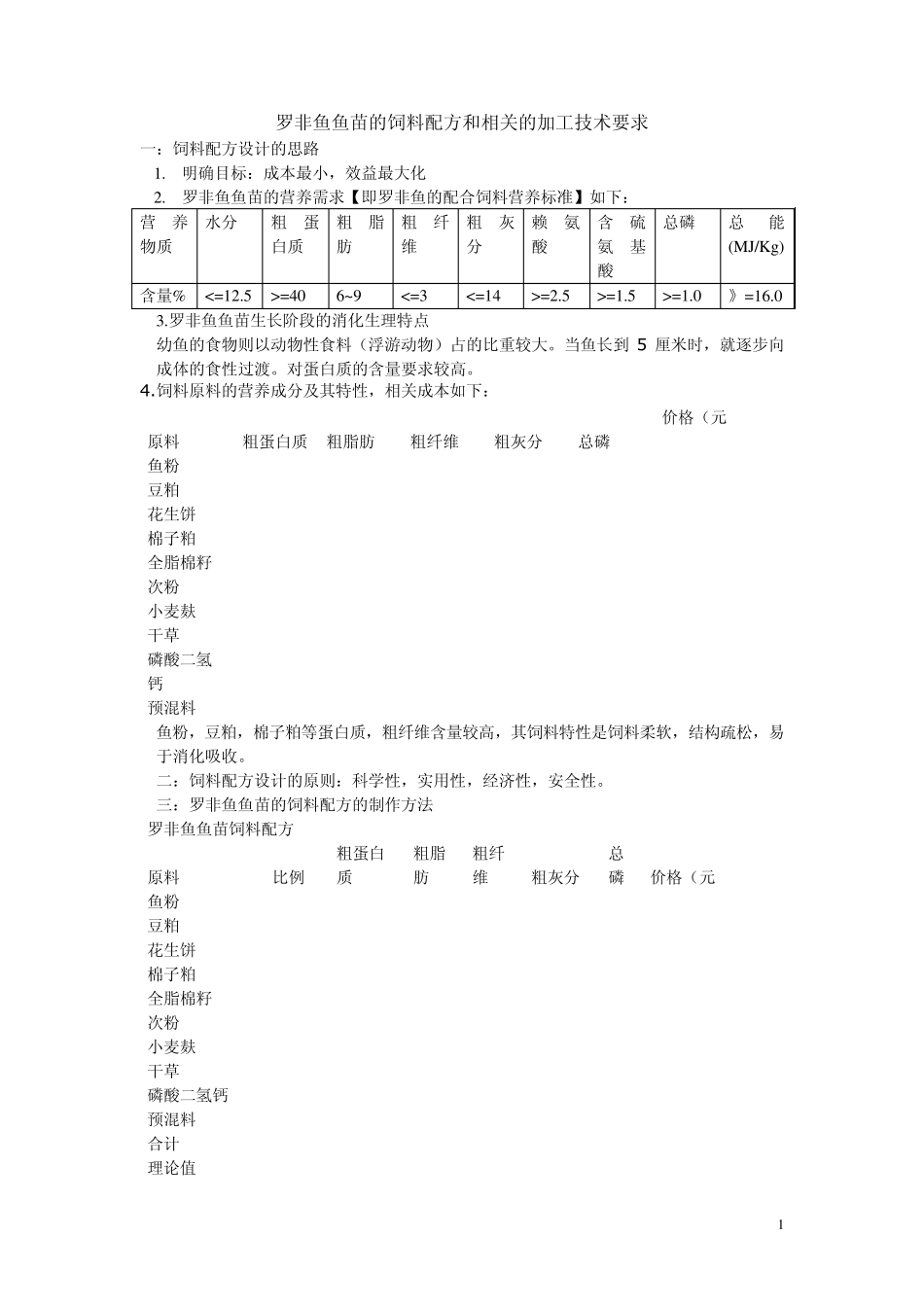 罗非鱼鱼苗的饲料配方_第1页