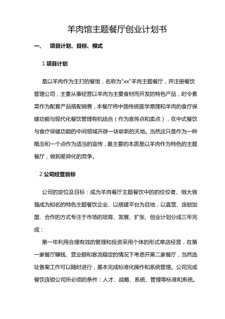 羊肉馆新创业计划