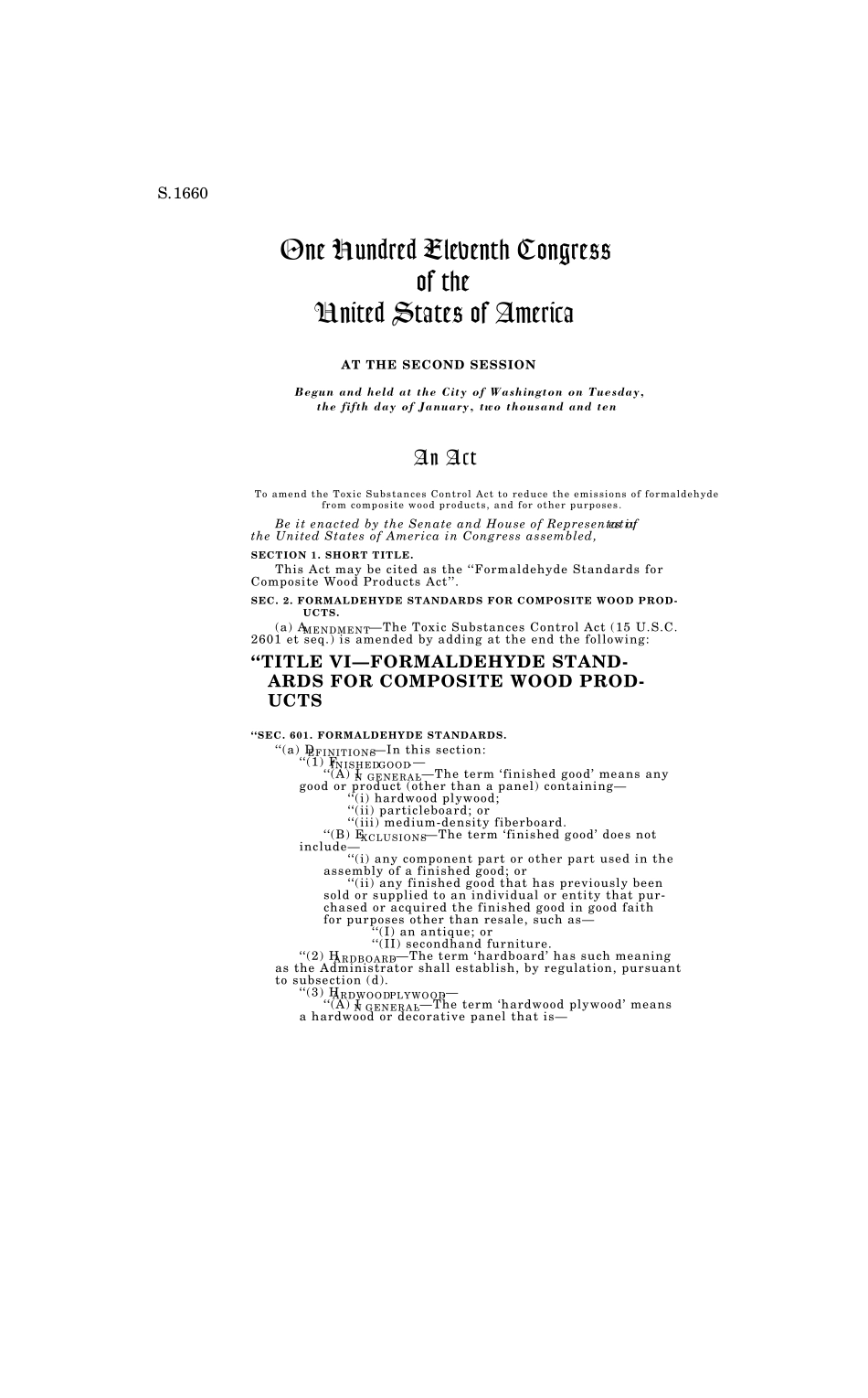 美国《复合木制品甲醛标准法案》FormaldehydeStandardsforCompositeWoodAct_第1页