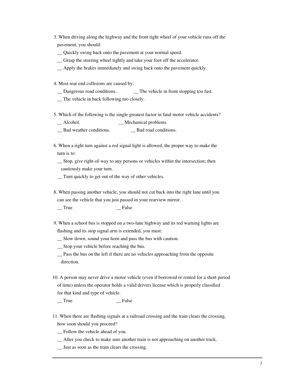 美国伊利诺伊州2010版驾照考试笔试(permit)题库_第2页