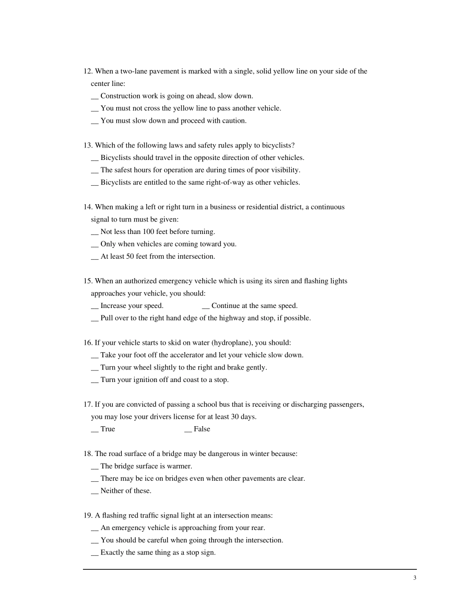 美国伊利诺伊州2010版驾照考试笔试(permit)题库_第3页