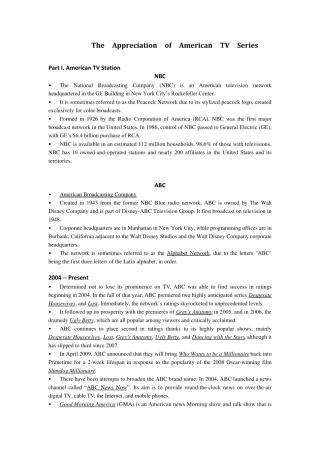 美国各大电视台的英文介绍和电视专业术语(theappreciationofAmericanSeries)